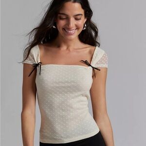 Kimchi Blue Bridgette Heart Dotted Mesh Top NWT Size S - Ivory